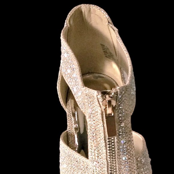 Gold Rhinestone Pumps Size 9M, Rhinestone Sparkle Open Toe Heels, Peep Toe Heels - Picture 11 of 13
